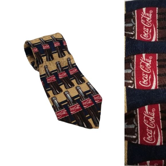 {Coca Cola} Bottled Coca Cola Print Mens Tie - Picture 1 of 7